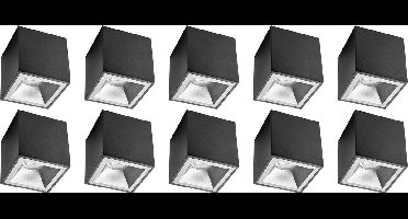 Opbouwspot 10 Pack - Proma Cliron Pro - GU10 Fitting - Opbouw Vierkant - Mat Zwart/Zilver - Aluminium - Verdiept - Ø90mm