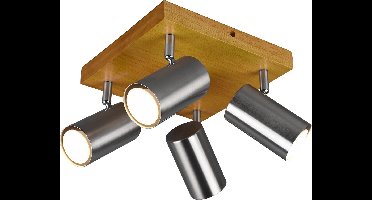 LED Plafondspot - Torna Milona - GU10 Fitting - 4-lichts - Rond - Mat Nikkel - Aluminium