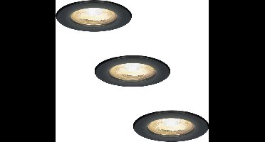 3x HOFTRONIC Nola - LED inbouwspot badkamer en buiten - Zwart - Dimbaar - Spotjes verlichting - Badkamerverlichting - IP65 Waterdicht - Rond Ø 53mm - 2700K Extra warm wit (sfeervol) - 5 Watt - 400 Lumen - Plafondspots