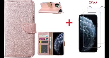 Hoesje Geschikt voor iPhone 11 Portemonnee hoesje + 2X Screenprotector - Rosegoud