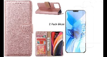 Hoesje Geschikt voor iPhone 12 Pro Max hoesje - portemonnee bookcase / wallet cover Rosegoud + 2x tempered glass / Screenprotector