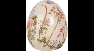 Clayre & Eef Decoratie Ei Ø 7x9 cm Beige Keramiek Bloemen