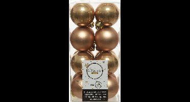 Decoris Kerstballen - 16x st - camel bruin - D4 cm - kunststof - mat/glans - kerstversiering