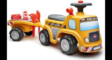 FALK - Super Builder Construction Rig - stoel en stuur die open kan met claxon, aanhanger, zeef