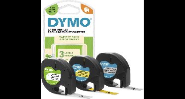 Labeltape Dymo LetraTag 12mm assorti 3 stuks