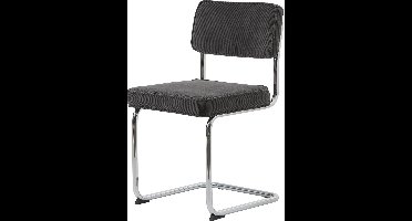 Set van 4 Ruffle eetkamerstoel in grijze stof en chromen onderstel.