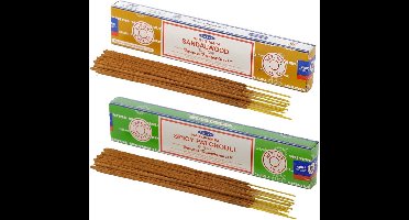 Satya Wierook cadeaus set - 2x geurstokjes - Sandelhout en Patchouli geur - Meditatie