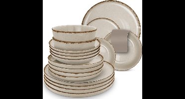 ApexArte® Serviesset - Bordenset 6 Persoons - Chique Bordenset - Porselein - Beige