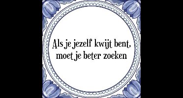 Tegeltje met Spreuk (Tegeltjeswijsheid): Als je jezelf kwijt bent, moet je beter zoeken + Kado verpakking & Plakhanger