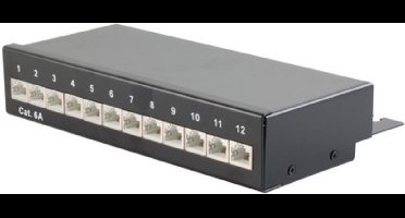 CAT6a Gigabit Desktop Patch Panel 1U met 12 poorten - afgeschermd / zwart