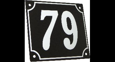 Emaille huisnummer zwart/wit groot nr. 79 18x15cm