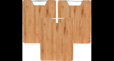 Excellent Houseware Snijplank bamboe hout - 3x - met RVS handvat - 32 x 25 cm - keuken serveerplanken