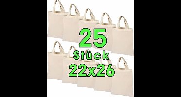 25 stuks katoenen tassen, 22 x 26 cm, klein, jute zakjes, natuurlijke apothekerstas, draagtas, geschenktas, Oeko-Tex®-gecertificeerd, stoffen tas, onbedrukt, voor medicijnen om te beschilderen en te