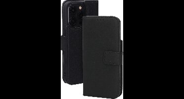 Mobiparts MagSafe Portemonnee/Boekhoesje geschikt voor Apple iPhone 15 Pro - Echt Leer - Magnetische Sluiting - Ruimte voor drie pasjes - Microvezel voering - Zwart