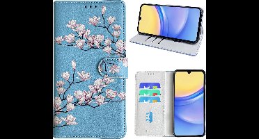 Hoesje geschikt voor Samsung Galaxy A15 Bookcase met blossom bloemen print