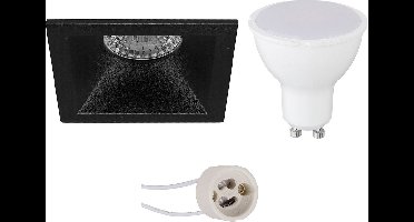 LED Spot Set - Pragmi Pollon Pro - GU10 Fitting - Dimbaar - Inbouw Vierkant - Mat Zwart - 6W - Natuurlijk Wit 4200K - Verdiept - 82mm