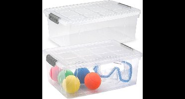 PlasticForte Opslag/opberg bak/box met deksel - 4x - kunststof - 37 x 26 x 14 cm - transparant - 9 liter