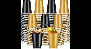 Somstyle Plastic Bekers - 50 Stuks - Party Cups 500 ML - Wegwerp Bekers - Beer Pong Set - Goud & Zwart