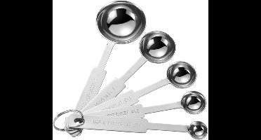 EGoods - Maatlepelset van roestvrijstaal - 5-delige set met schaal - Voor kleine droge en vloeibare ingrediënten