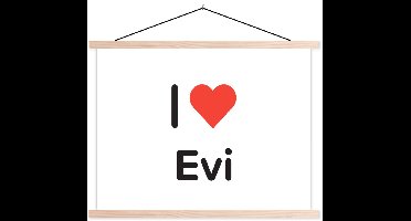 Posterhanger incl. Poster 150x113 cm - Schoolplaat - I love - Evi - Meisje - Textielposter - Blanke latten