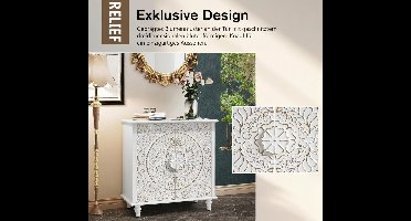 Moderne Opbergkast – Wit Dressoir met 2 Deuren & Verstelbare Planken – Houten Sideboard voor Woonkamer, Keuken & Hal – Vintage Landelijke Stijl met 3D Bloemengrepen – NoviHome