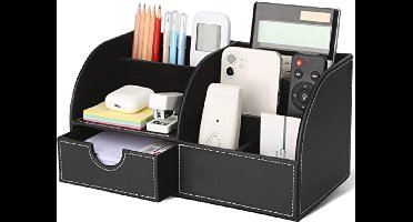GORESE Multifunctional Desk Organizer, Storage, PU Leather, Pen Holder, Desk, Pen Case, Office Supplies, Black