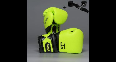 Joyagear Performance V2 Bokshandschoenen – Limoen Groen/Zwart – 14 oz – Boksen, Kickboksen, Muay Thai & MMA – Inclusief Bandage