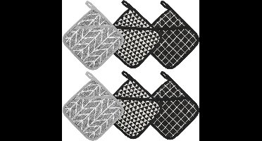 Cosensi - Hittebestendige pannenlappen set van katoen voor keuken, koken en bakken met tas, 6 stuks