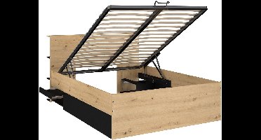 Vente-unique Bed met opbergruimte hout zwart 140 x 190 cm