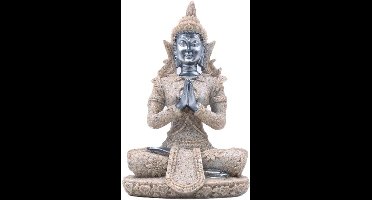 Egoods - Zandsteen meditatie Boeddha standbeeld handgesneden beeldje zwart gouden 18cm