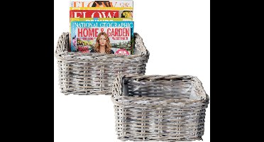 Van der Leeden Opbergmand - 2x - antiek wit - 30 x 30 x 15 cm - rotan - gevlochten riet - mand - opbergen