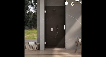 FugaFlow Eccelente Vetro Douchedeur - 70x200cm - scharnieren - deurgreep - vlak - rookglas - Geborsteld RVS