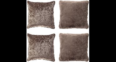 Dutch Decor - KUSSENSET - 4-delig - Soft Elegance - 45x45 cm - inclusief binnenkussens - taupe - Met Ritssluiting – Decoratie Kussens - Comfortabele kussentjes voor op de Bank