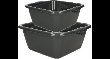Plasticforte afwasteilen set - afwasbak - kunststof - 6 en 10 liter - Antraciet - huishoud emmers