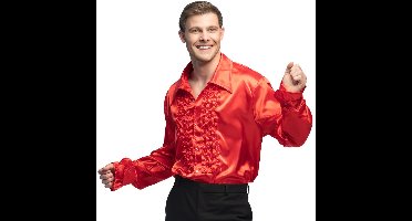 Boland Disco shirt - rood - met ruffles - polyester - party overhemd - disco/seventies XL