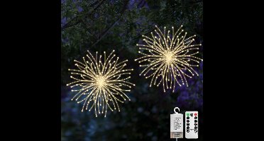 Boraboi® Set van 2 vuurwerk-lichtkettingen met 200 LED's en afstandsbediening, waterdicht voor binnen en buiten,Wit,16 cm