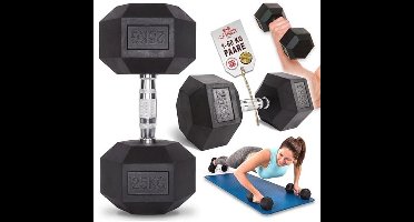 C.P. Sports Hexagon Dumbbell met rubberen coating en ergonomische chromen handgreep, antislip dumbbell-set van 1 tot 80 kg