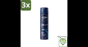 3 x NIVEA MEN - Deospray - Deep Beat - 150 ml - Grootverpakking - Anti-transpirant Spray - Zweetbehandeling - Houtige Geur - Mannelijke Geur - Droge Huid