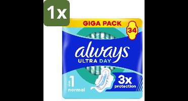 1 x Always - Maandverband - Dag - Normal - 34 Maandverband - Maandverband Dag - Maandverband Normal - Maandverband Voor Dagelijkse Gebruik - Maandverband Met Instantdry - Maandverband Met Leakguard