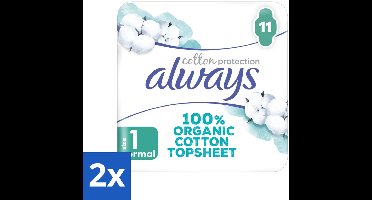 2 x Always – Maandverband – Bio Cotton Protection Ultra Normal met Vleugels – 11 stuks per verpakking - Maandverband - Bio Katoen - Menstruatiebescherming - Vleugels - Huidvriendelijk