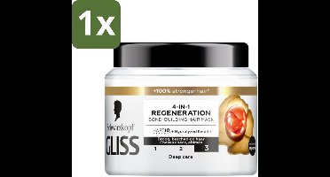 1 x Gliss - Haarmasker - 4in-1 Hair Mask - Voor Diep Herstel - 400 ml - Haarmasker - Haarherstel - Beschadigd Haar - Glanzend Haar - Haarvoeding