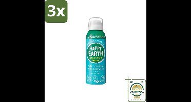 3 x Happy Earth – Deodorant Natural Air Spray – 100% Natuurlijk Cedar Lime – 100 ml - Grootverpakking - 100% Natuurlijke Deodorant - Ceder Lime Spray - Frisse Geur - Aerosol Deodorant - Natuurlijke Deodorant