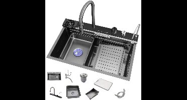 Keukenspoelbak – Spoelbak RVS – Enkele Bak – Keukenspoelbak RVS Enkele Bak – Waterspoelbak – 80x46 cm – 304 RVS – Digitale Watervalkraan geïntegreerd