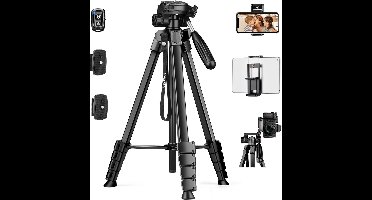 Lichtgewicht iPad Statief voor Telefoon en Tablet - 68 Inch Camerastatief met Afneembare Kop en Sluiter