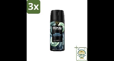 3 x Axe Deodorant Bodyspray Aqua Bergamot 150 ml - Grootverpakking - Axe Aqua Bergamot - Deodorant Bodyspray - 72 Uur Bescherming - Premium Geur - Bergamot Geur