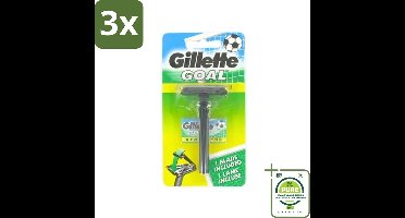 3 x Gillette - Goal - Scheerset - Stainless Steel - Duurzaam en scherp - 1 Scheermesje - Grootverpakking - Scheermes - Scheerapparaat - Gillette - Scheermesjes - Double-edge Mesjes