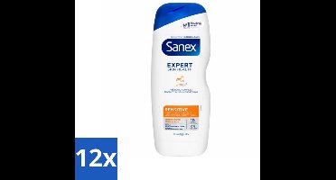 12 x Sanex - Douchegel - Dermo Sensitive - Voor Gevoelige Huid - 600 ml - Douchegel - Gevoelige Huid - Sanex Dermo Sensitive - Lactoserum - Huidverzorging