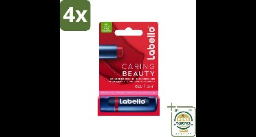 Labello –Lippenbalsem – Caring Beauty Red – 5,5 ml - Voordeelverpakking - 4 stuks - Kleur - Hydratatie