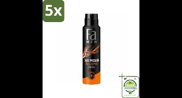 5 x Fa – Deodorant Spray – Men Dark Passion – 150 ml - Grootverpakking - Deodorant Spray Voor Mannen - Krachtige Geur - Zweetbescherming - Geur Tegen Zweet - Mannelijke Geur
