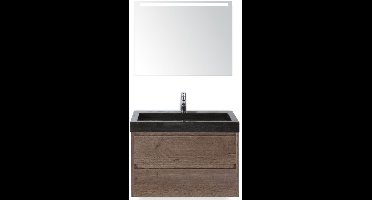 Dante Badmeubelset 80 cm - Tabacco - Wastafel Hardsteen Wit Lucca met Sence Spiegel